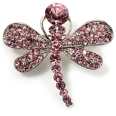 Small Pink Crystal Butterfly Brooch (Silver Tone)