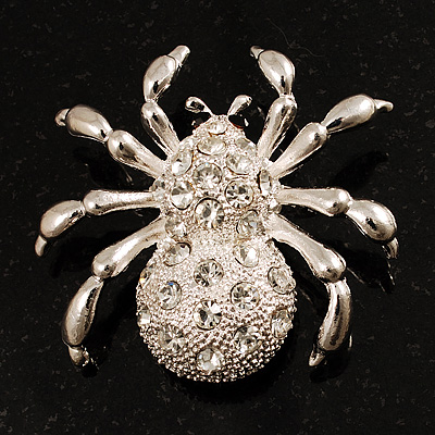 Diamante Spider Brooch (Silver Tone) - main view