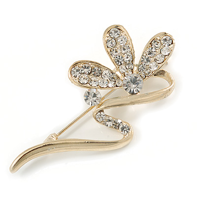 Gold Plated Diamante Floral Brooch