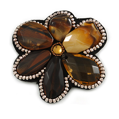 Gigantic Amber Coloured Acrylic Stone Flower Brooch (Catwalk - 2014) - main view