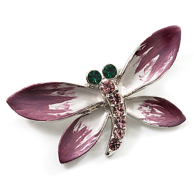 Tiny Light Purple Diamante Butterfly Brooch (Silver Tone Metal)