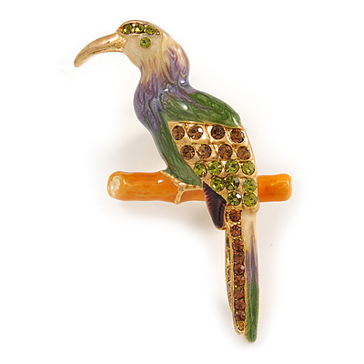 Multicoloured Enamel Exotic Parrot Bird Brooch (Gold Tone Metal) - 60mm L