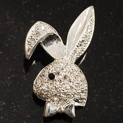 Cute Diamante Bunny Brooch (Silver Tone) - main view
