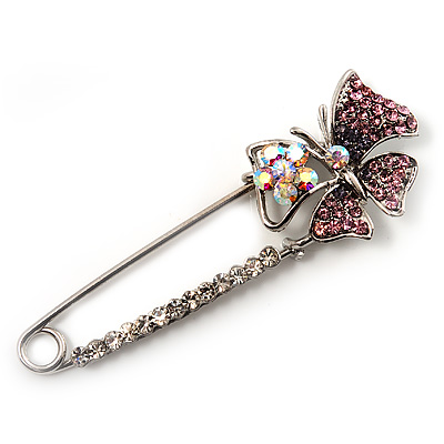 Rhodium Plated Purple Butterfly Safety Pin Brooch