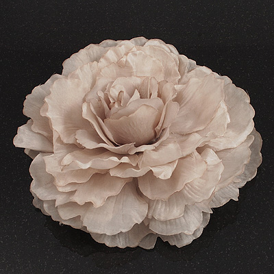 Oversized Light Grey Silk Fabric Rose Brooch - 16cm Diameter