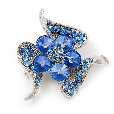 Dazzling Violet Blue Crystal Floral Brooch