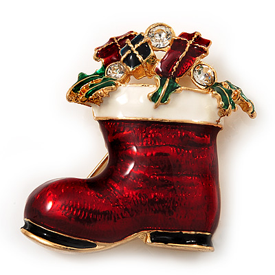 Christmas Stocking Brooch In Gold Plated Metal - 40mm L - main view