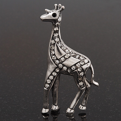 Burn Silver Diamante Giraffe Brooch