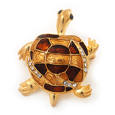 Light Gold Plated Enamel 'Turtle' Brooch - main view