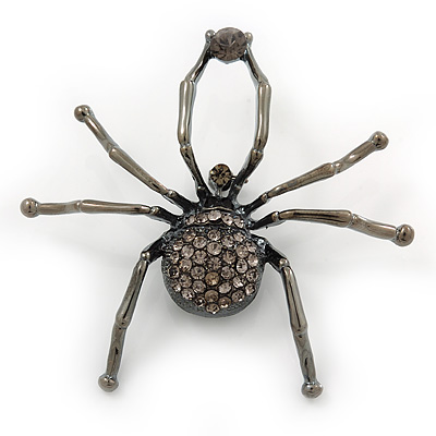 Giant Dim Grey Crystal Spider Brooch In Gun Metal Finish - 7cm Length