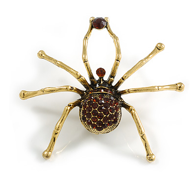 Large Amber Coloured Swarovski Crystal 'Spider' Brooch In Gold Plating - 6.5cm Length - main view