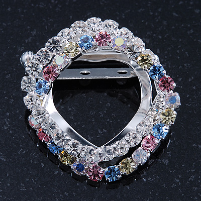 Double Square Multicoloured Crystal Scarf Pin In Silver Plating - 35mm Width