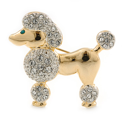 Two Tone Clear Austrian Crystal Poodle Dog Brooch - 40mm Width - main view