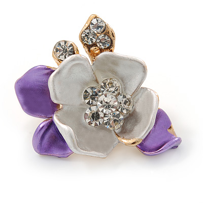 Small Purple Crystal Flower Brooch In Gold Tone - 25mm