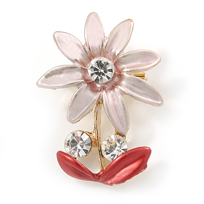 Pink/ Coral, Crystal Daisy Pin Brooch In Gold Tone - 30mm L