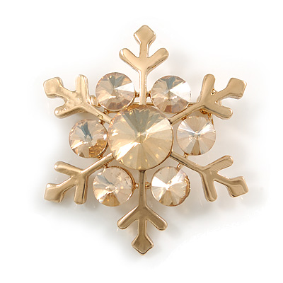 Gold Tone Crystal Snowflake Brooch - 37mm L