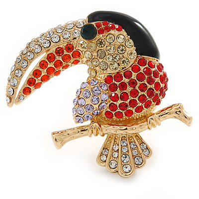 Multicoloured Exotic Bird In Gold Plating - 40mm L