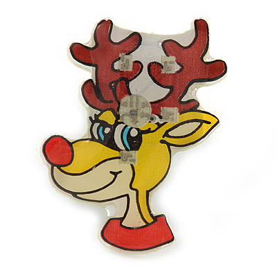 Flashing LED Lights Christmas Reindeer with Magnetic Closure Brooch - 30mm