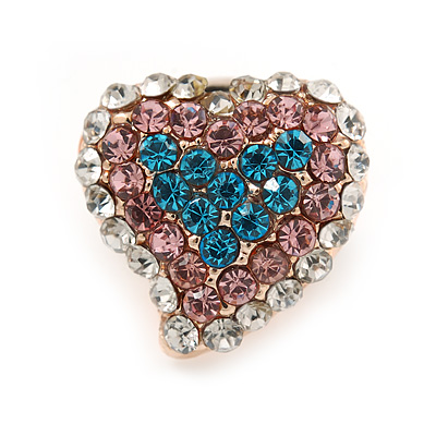 Tiny Multicoloured Heart Pin Brooch In Gold Tone Metal - 15mm