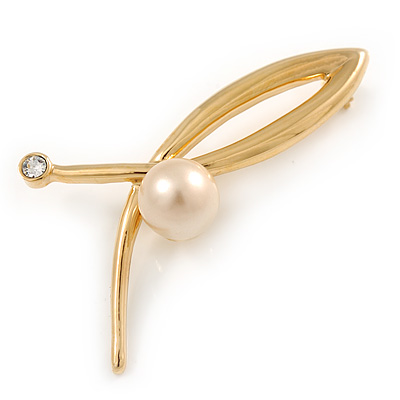 Gold Plated Loop with Faux Pearl Brooch - 50mm L