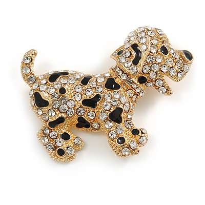 Happy Dalmatian Puppy Dog Brooch In Gold Tone Metal - 55mm - main view