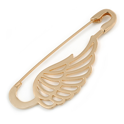 Medium Polished Gold Tone Wing Safety Pin Brooch In Gold Plating - 60mm Length - main view