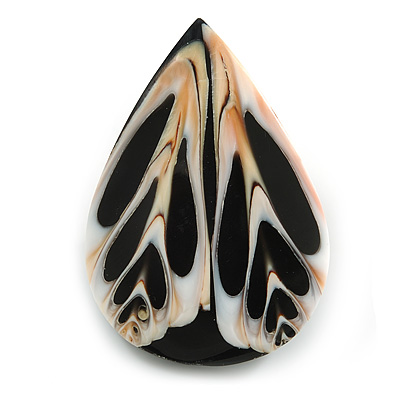 45mm L/Teardrop Shape Sea Shell Brooch/ Black/White Colours/ Handmade/ Slight Variation In Colour/Natural Irregularities