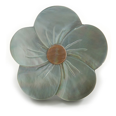 40mm L/Flower Sea Shell Brooch/ Silver/Natural Shades/ Handmade/ Slight Variation In Colour/Natural Irregularities - main view