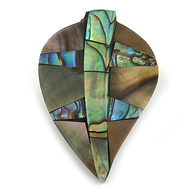 45mm L/Leaf Shape Sea Shell Brooch/Natural/Abalone Shades/ Handmade/ Slight Variation In Colour/Natural Irregularities