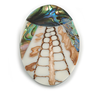 45mm L/Oval Sea Shell Brooch/Natural/White/Abalone Colours/ Handmade/Slight Variation In Colour/Natural Irregularities