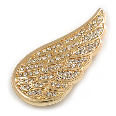 Bold Crystal Wing Scarves/ Shawls/ Ponchos Brooch Brooch with Magnetic Closure in Gold Tone - 70mm Across