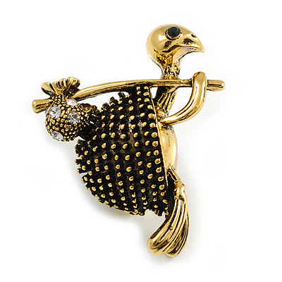 Vintage Inspired Turtle-Traveller Brooch in Aged Gold Tone Metal - 38mm Tall
