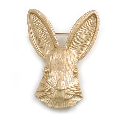 Matte Gold Tone Textured Rabbit/ Hare Brooch - 50mm Tall