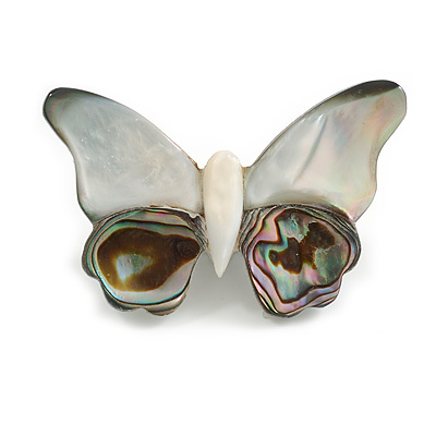 Mother Of Pearl Abalone Butterfly Brooch - 50mm Across