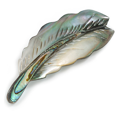 Mother Of Pearl Abalone Feather Brooch - 55mm Long