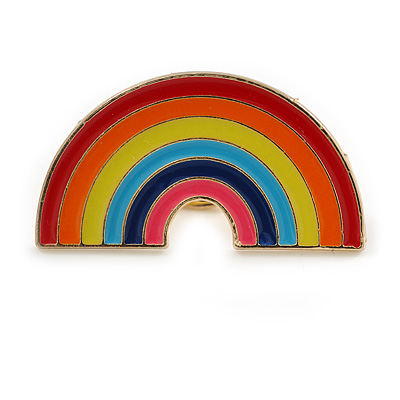 LGBTQ Gay Pride Multicoloured Enamel Rainbow Pin Brooch in Gold Tone - 33mm Wide