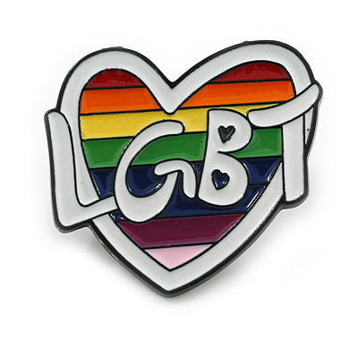 LGBTQ Gay Pride Multicoloured Enamel Heart Pin Brooch in Black Tone - 30mm Tall