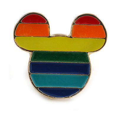 25mm Across/ LGBTQ Gay Pride Multicoloured Enamel Pin Brooch in Black Tone