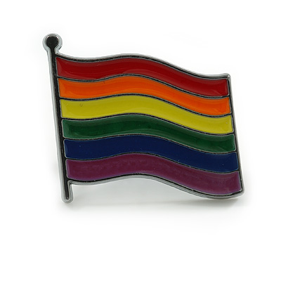 LGBTQ Gay Pride Multicoloured Enamel Flag Pin Brooch in Black Tone - 25mm Across