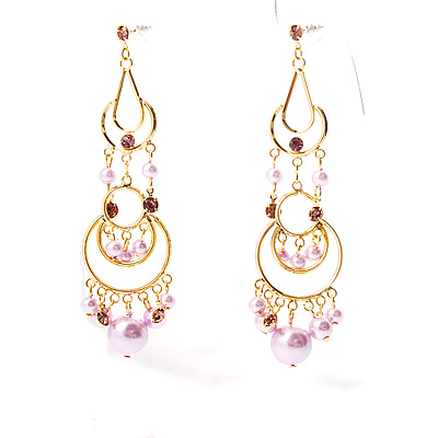 Pink Swinging Imitation Pearl Chandelier Earrings - main view