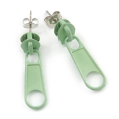 Small Light Green Metal Zipper Stud Earrings