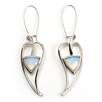 Contemporary Crystal Leaf Drop Earrings (Silver Tone) - main view