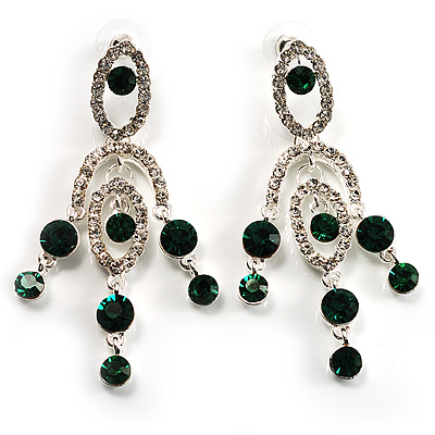 Stunning Emerald Green Swarovski Crystal Chandelier Earrings (Silver Tone) - main view
