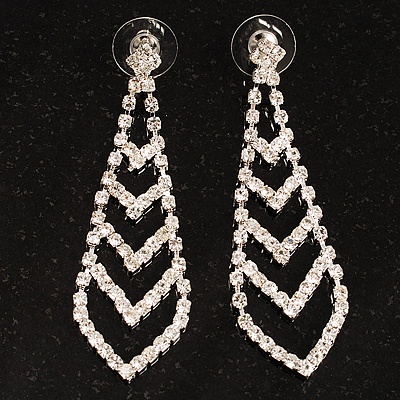 Tie Style Crystal Drop Earrings (Silver&Clear) - main view