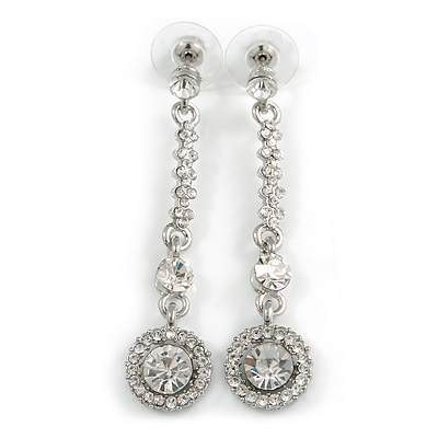Stylish Clear Crystal Drop Earrings (Silver&Clear) - main view