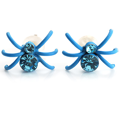 Tiny Sky Blue Crystal Spider Stud Earrings - main view