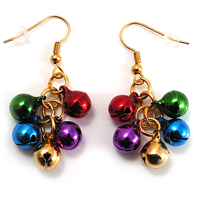Gold-Tone Multicoloured Metal Bead Drop Earrings