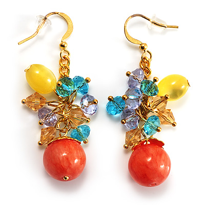 Multicoloured Bead Drop Earrings (Gold Tone)