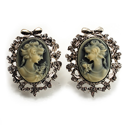 Classic Cameo CZ Clip-On Earrings (Silver Plated)