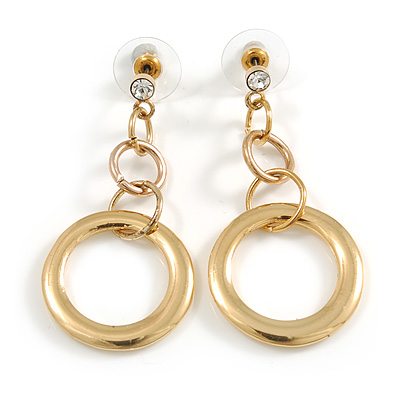 Gold Tone Crystal Hoop Drop Earrings - 5cm Drop